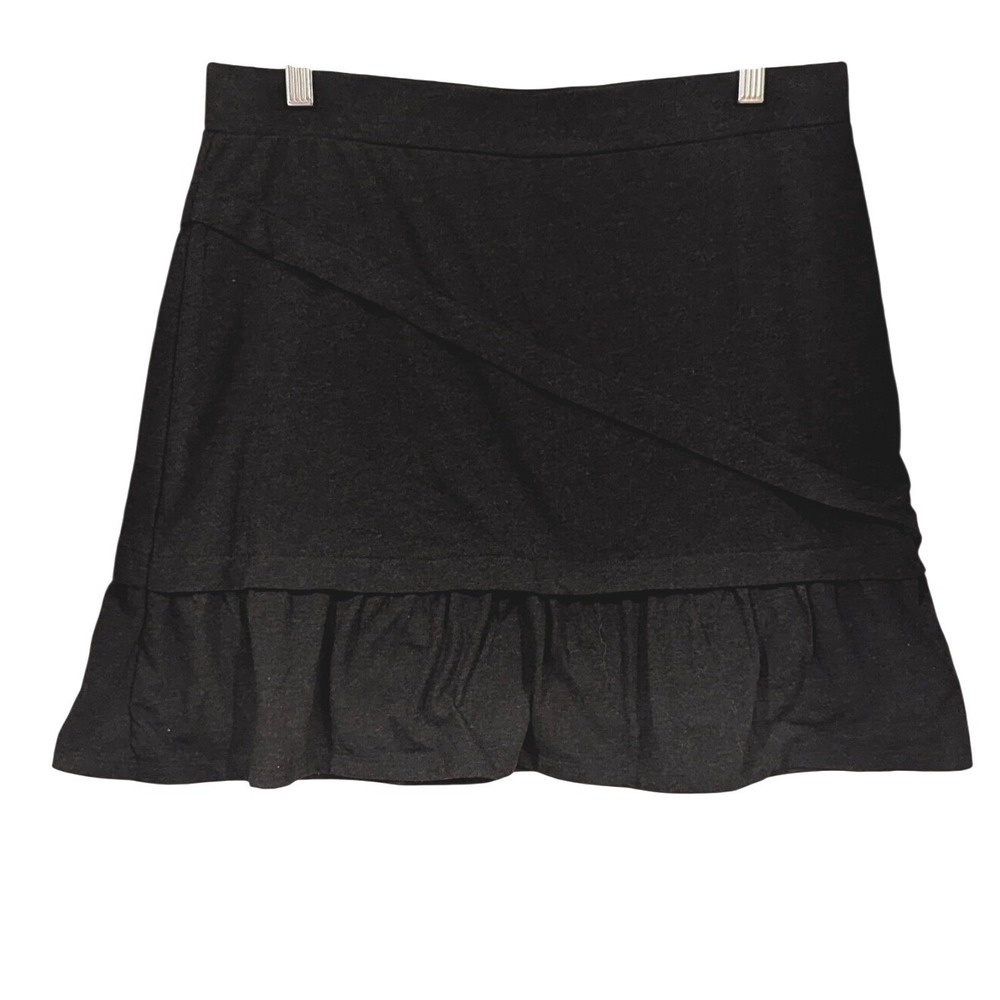 prAna Mini Skirt Medium Black Wool Blend Ruffle Hem Casual Boho Dark Academia - Picture 1 of 6